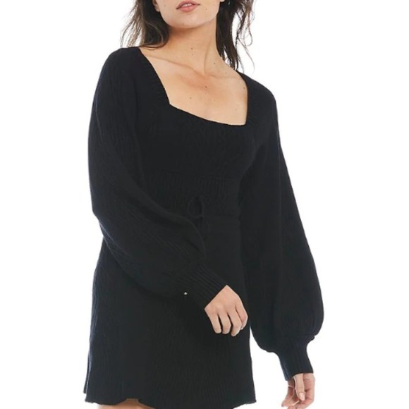 NWOT Free People Emmaline Mini Sweater Dress Size Large Square Neck Cut Out Back - Picture 2 of 11
